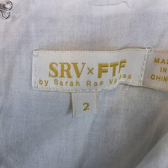 SRV x FTF Dress Womens 2X White Surplice V Neck Tiered Ruffle Hem Cotton Belted - Picture 2 of 10